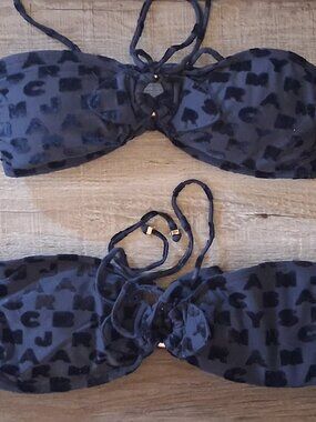 Marc Jacobs Logo Velour Bikini Top Strapless Bandeau Medium + XS  New Tags